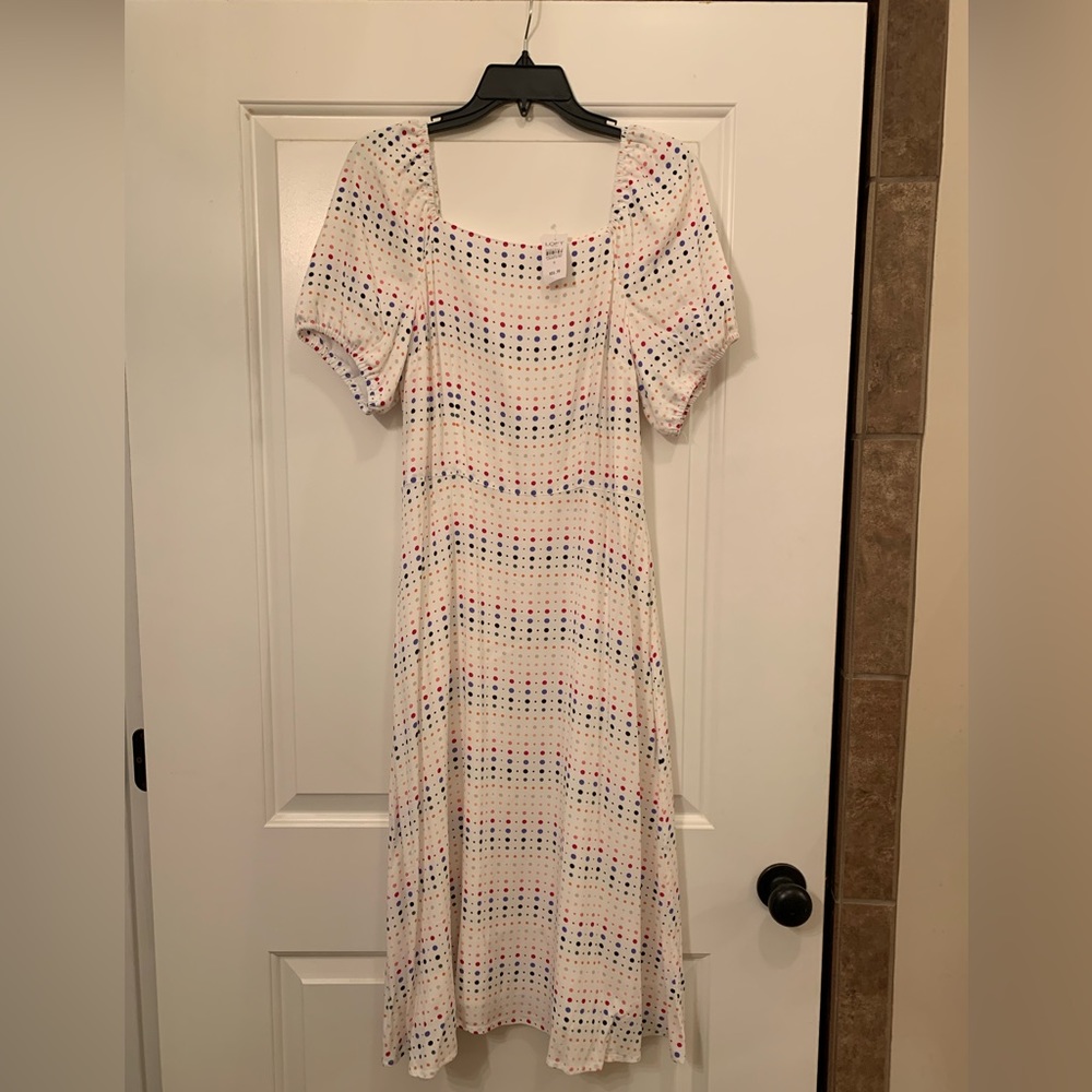Ann Taylor polka-dotted maxi dress.  Size 6.  NWT.  100% Rayon.  Zipper back.